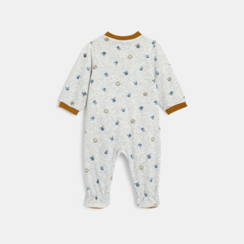 بذلة نوم مخملية برسمة حيوانات باللون الرمادي، للأطفال الصغار.